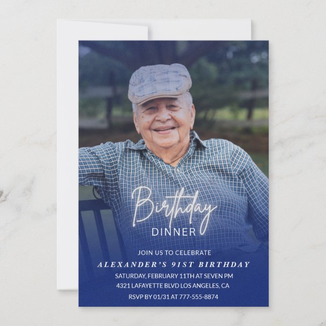 Invitation Photo Blue Shadow Anniversaire Dîner 91e anniversa (Devant)