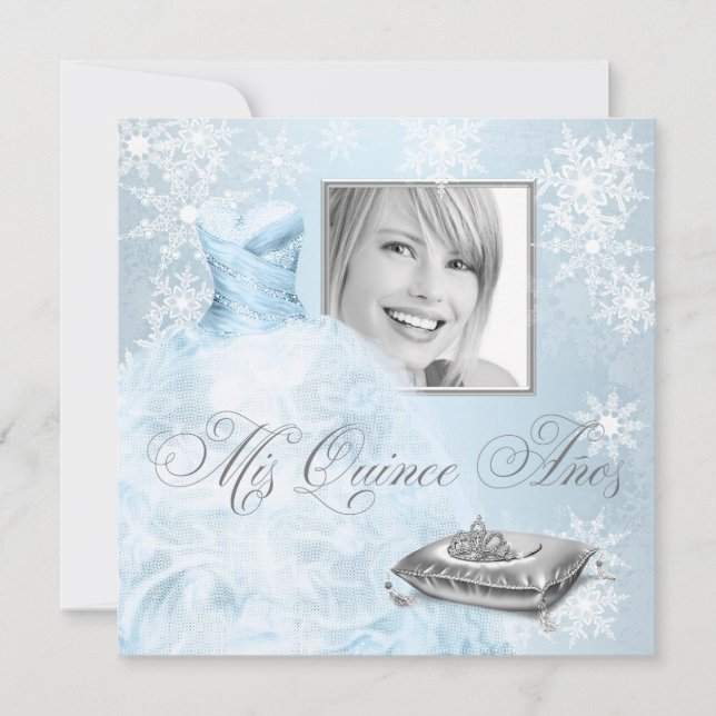 Invitation Photo Blue Snowflake Quinceanera Invite (Devant)