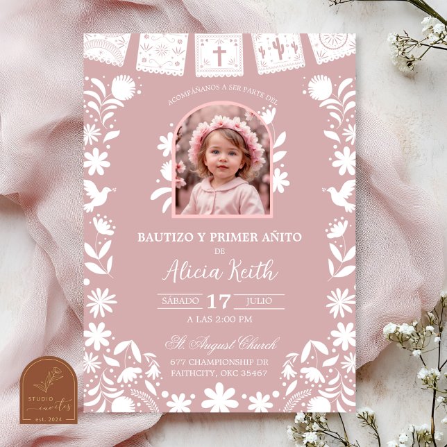 Invitation Photo Blush Pink Cielito Lindo Baptism (Créateur téléchargé)