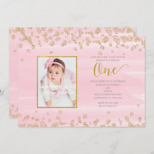 Invitation photo Blush Pink Gold ONE 1er anniversa