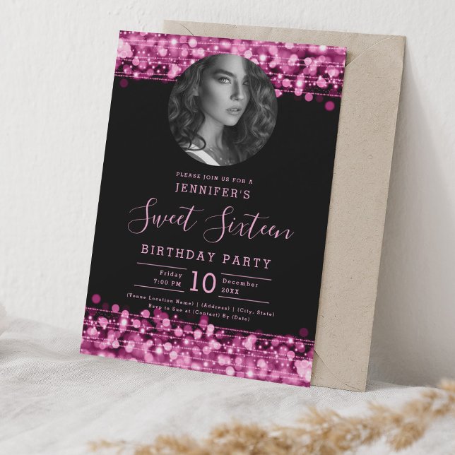 Invitation PHOTO Blush Pink Sparkles Sweet 16 Anniversaire (PHOTO Blush Pink Sparkles Sweet 16 Birthday Party Invitation)