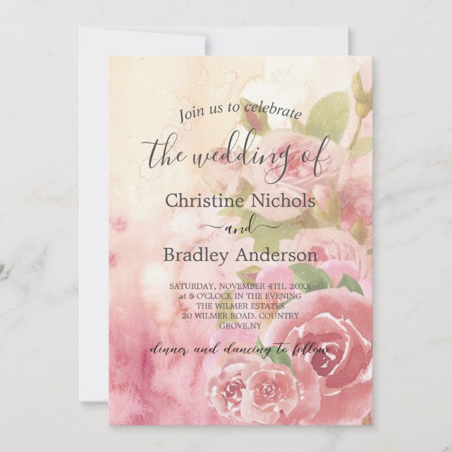 Invitation Photo Blush Rose Botanique QR Code Mariage (Devant)