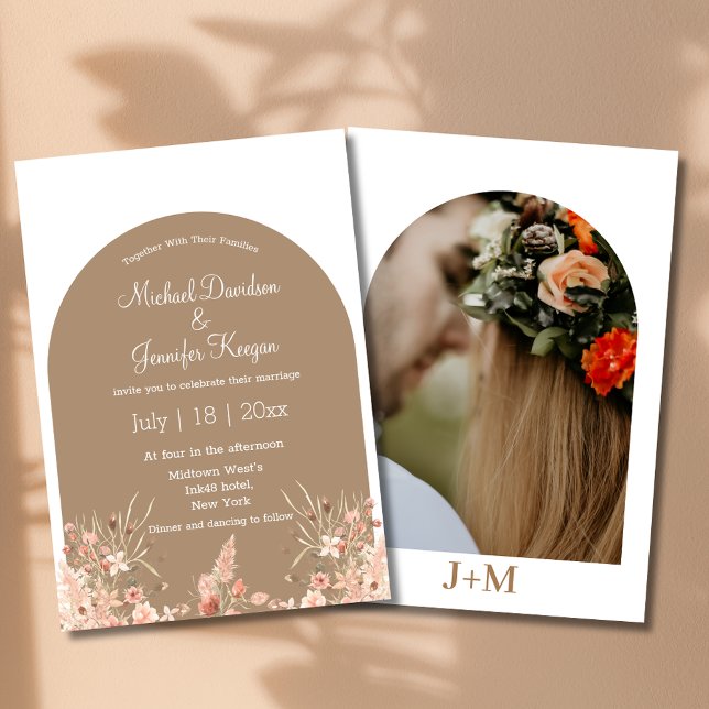 Invitation photo boho arc floral minima automne mariage (Créateur téléchargé)