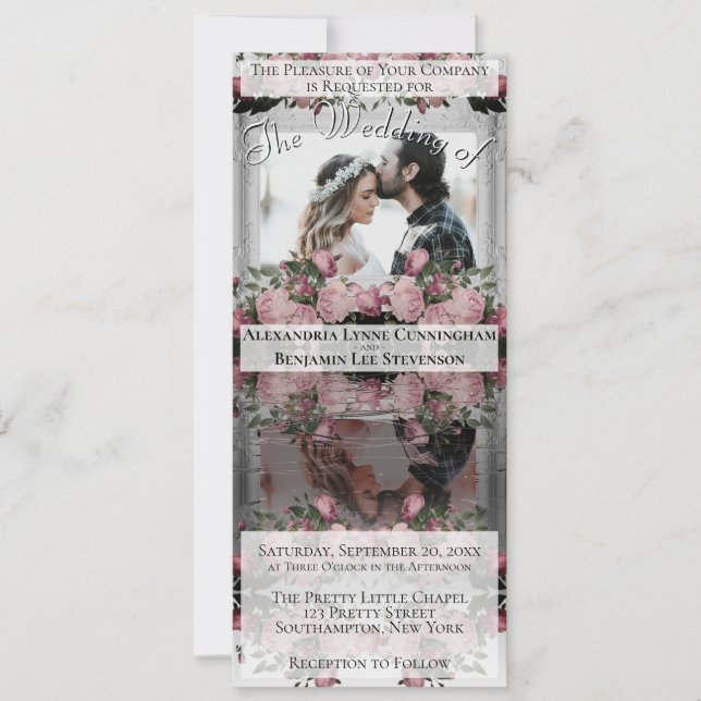 Invitation Photo Boho Dusty Rose Floral Mariage (Devant)