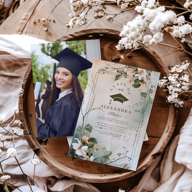 Invitation Photo Boho Fleur sauvage Graduation Party (Créateur téléchargé)