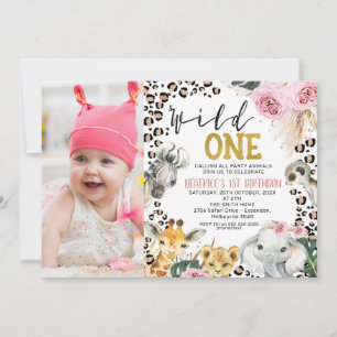 Invitation Photo Boho Floral Safari Wild Un 1er anniversaire