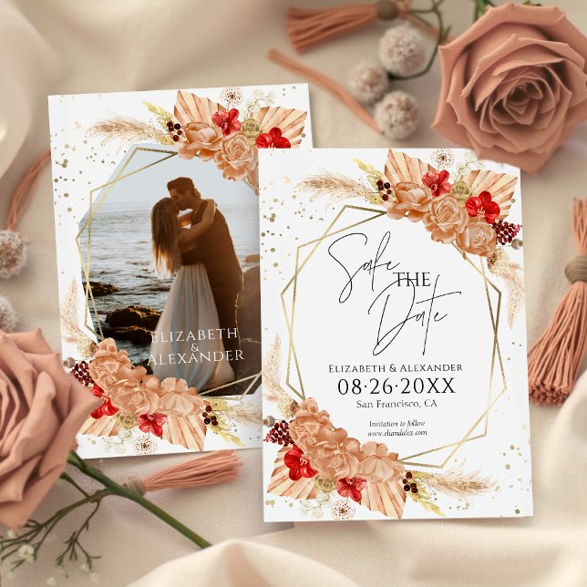 Invitation Photo Boho | Mariage en terre cuite Enregistrer la (Créateur téléchargé)