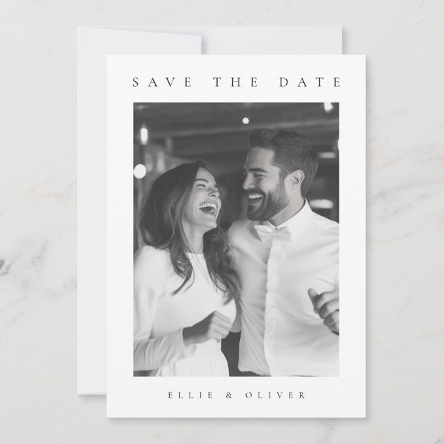 Invitation Photo Boho noir et blanc Enregistrer la date (Devant)