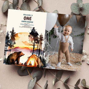 Invitation Photo Boho One Happy Camper 1st Birthday Party