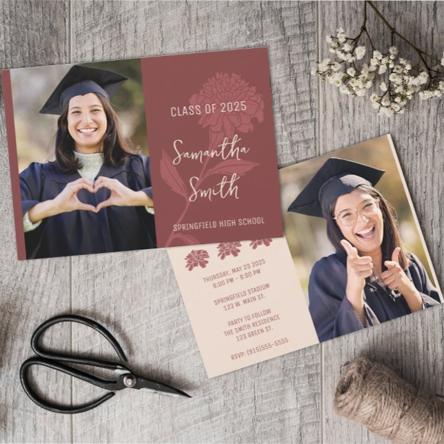 Invitation Photo Boho Rouge (Créateur téléchargé)