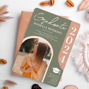 Invitation Photo bold 2023 arch green pink graduation