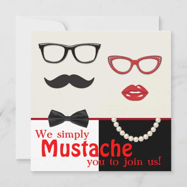Invitation Photo Booth Prop Mustache fête d'anniversaire (Devant)
