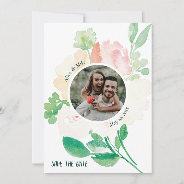 Invitation photo bouquet aquarelle de verdure (Devant)