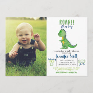 Invitation photo Boy Baby shower Watercolor Dinosa