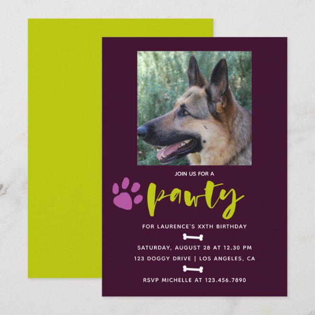 Invitation photo branché Chien ou Chiot Anniversai (Devant / Derrière)