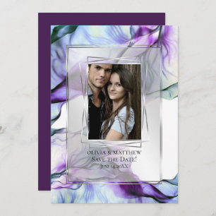 Invitation Photo Cadres d'argent Abstrait Plum Encre Turquois