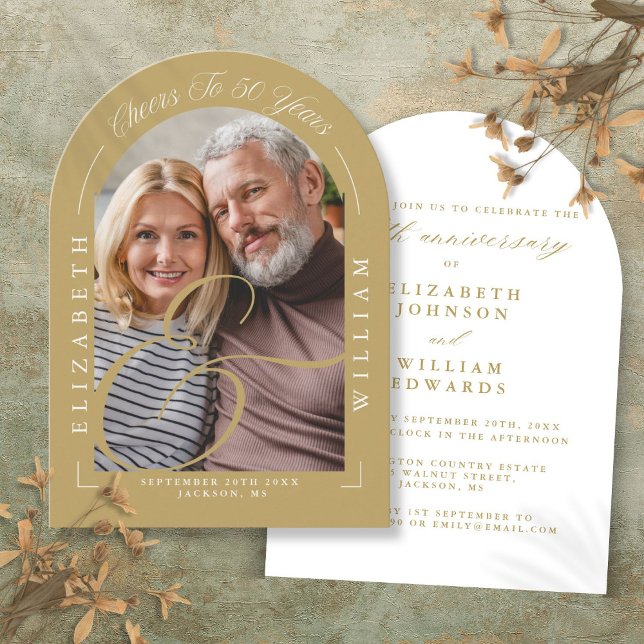 Invitation Photo Calligraphie 50e Anniversaire de  (Photo Arch Calligraphy 50th Wedding Anniversary Invitation)