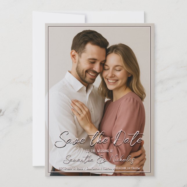 Invitation Photo & Calligraphie Minimaliste Blush Enregistrer (Devant)