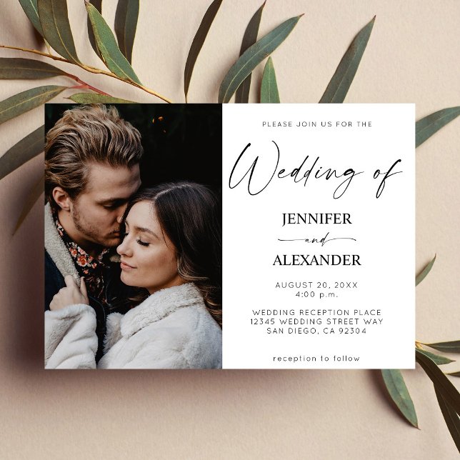 Invitation Photo Calligraphie noir et blanc simple (Créateur téléchargé)