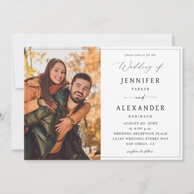 Invitation Photo Calligraphie noir et blanc Simple V2b (Devant)