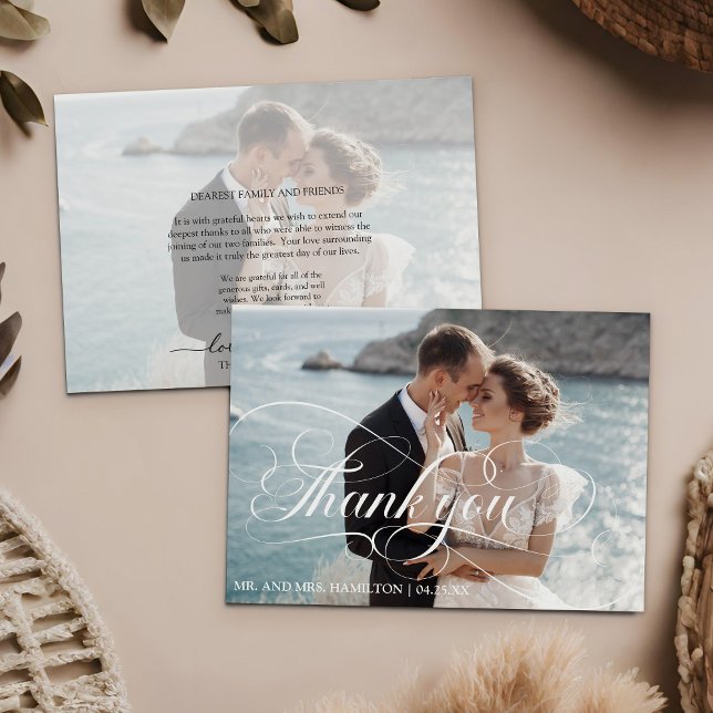 Invitation Photo Calligraphy Script Wedding Thank You Card (Photo Calligraphy Script Wedding Thank You Card)