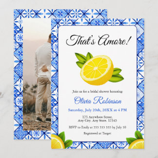 Invitation Photo Carreau Bleu Italien That's Amore Enterremen
