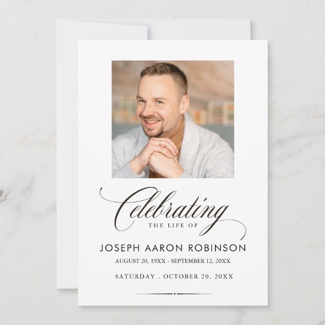 Invitation Photo Celebration of Life Funeral Memorial Modern (Devant)
