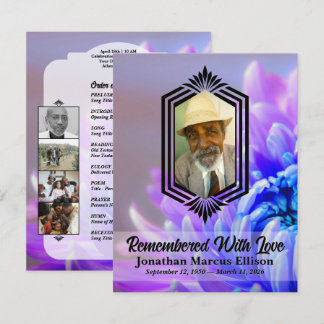 Invitation Photo Celebration of Life with Blue Chrysanthemum