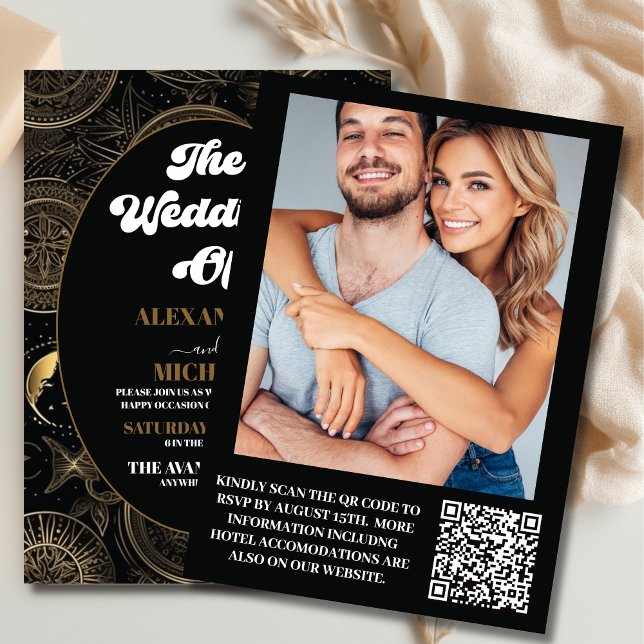 Invitation Photo Celestial Black Gold Mariage (Créateur téléchargé)