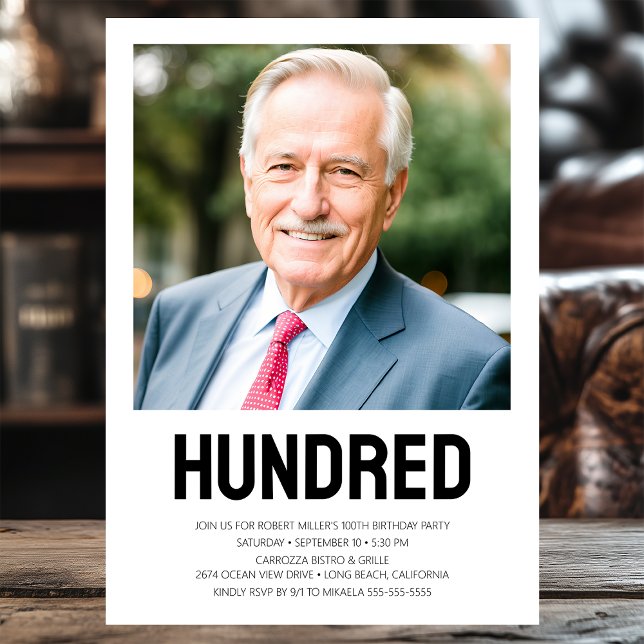 Invitation Photo CENT moderne 100e fête d'anniversaire (Créateur téléchargé)