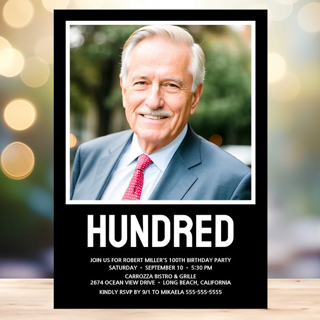 Invitation Photo CENT moderne 100e fête d'anniversaire (Créateur téléchargé)