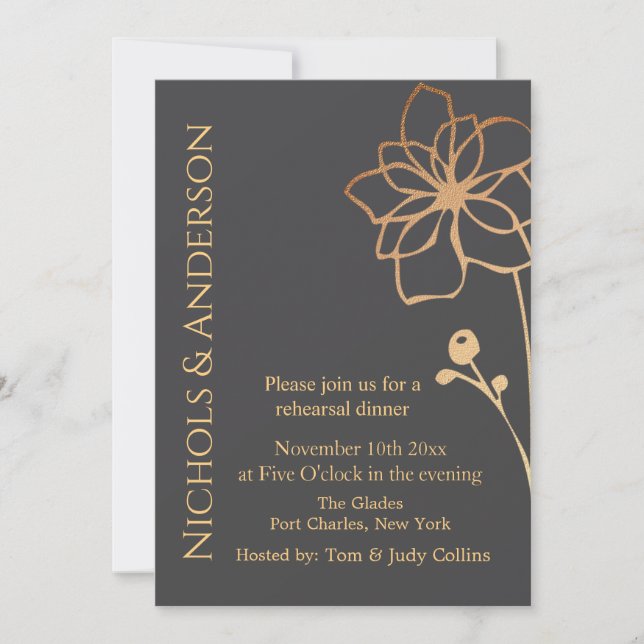 Invitation Photo Charcoal & Gold QR Code Mariage (Devant)