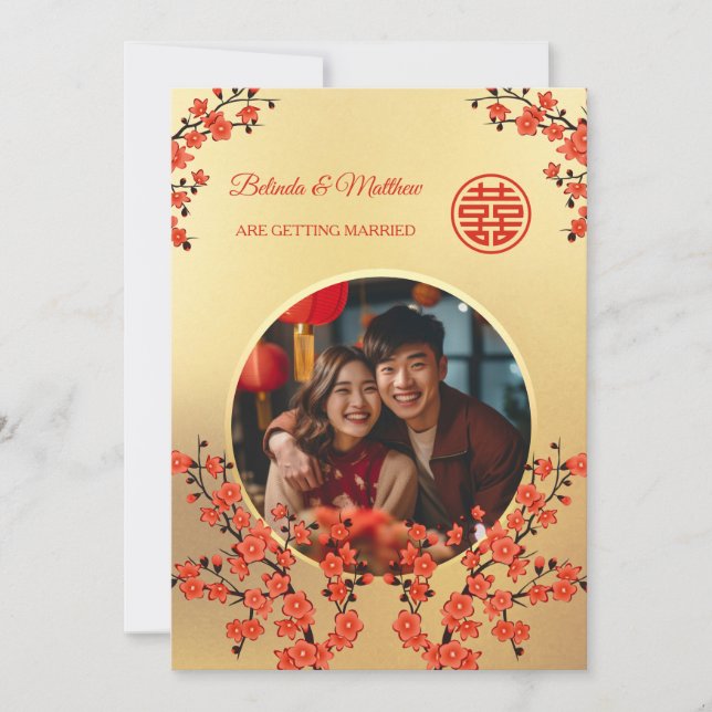 Invitation Photo Cherry Blossom Mariage chinois (Devant)