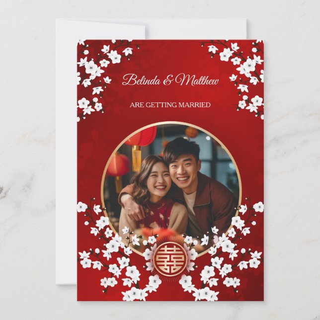 Invitation Photo Cherry Blossom Mariage chinois (Devant)