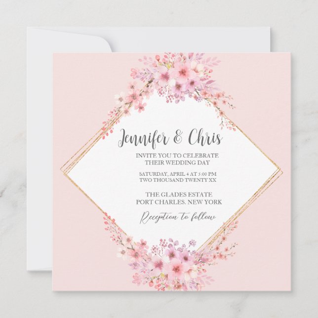 Invitation Photo Cherry Blossom QR Code Mariage (Devant)