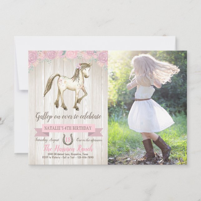 Invitation Photo Cheval Pony Cowgirl Anniversaire (Devant)