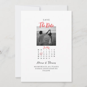 Invitation Photo chic calendrier noir et blanc save the date