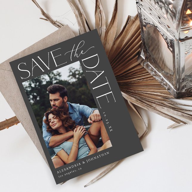 Invitation Photo chic design mod Enregistrer la date 2 gris f (Créateur téléchargé)