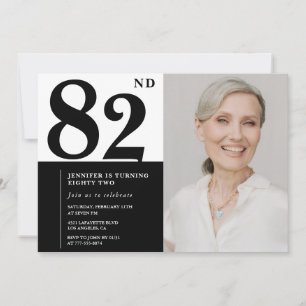 Invitation Photo chic noir et blanc 82e anniversaire