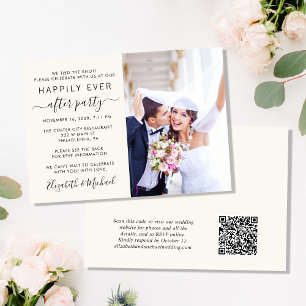 Invitation Photo Chic QR Code Cream Wedding Réception
