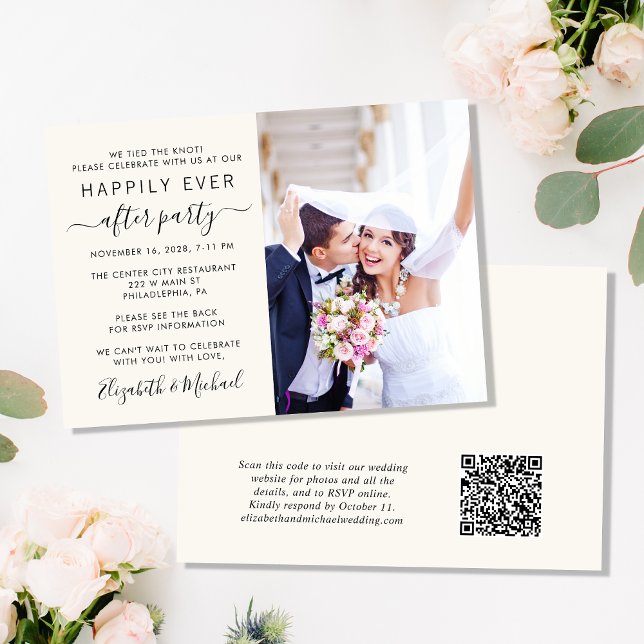 Invitation Photo Chic QR Code Cream Wedding Réception (Créateur téléchargé)