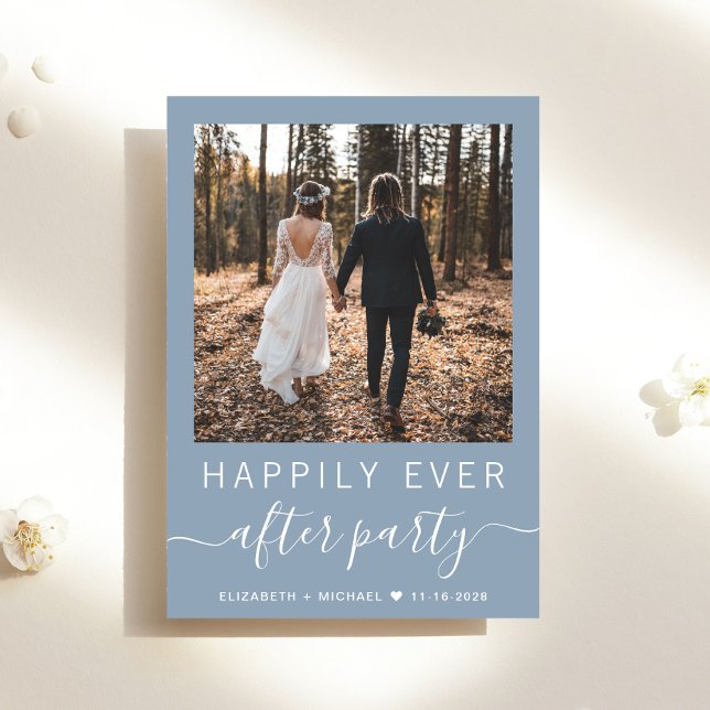 Invitation Photo Chic QR Code Dusty Blue Wedding Réception (Créateur téléchargé)