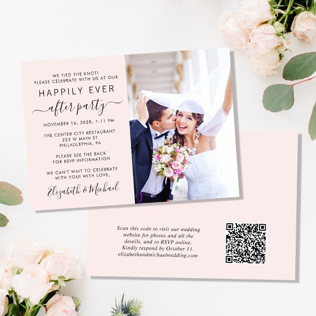 Invitation Photo Chic QR Code Mariage Rose Réception (Créateur téléchargé)