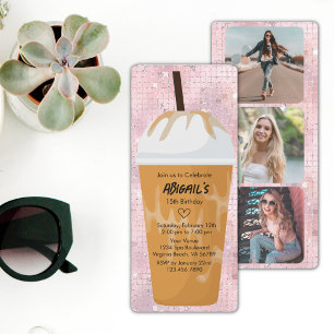 Invitation Photo Chic tendance Glam Pink Iced Café Anniversai