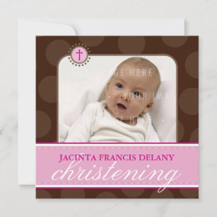 Invitation PHOTO CHRISTENING INVITES : polkadot 3SQ