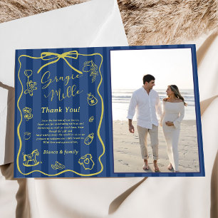 Invitation Photo Ciao Baby thème italien rayures bleues