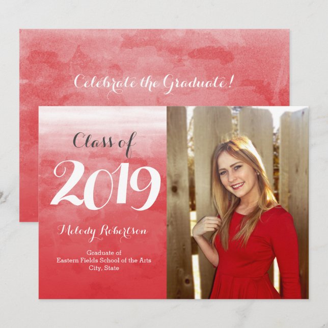 Invitation Photo Classe d'aquarelle rouge de 2019 (Devant / Derrière)