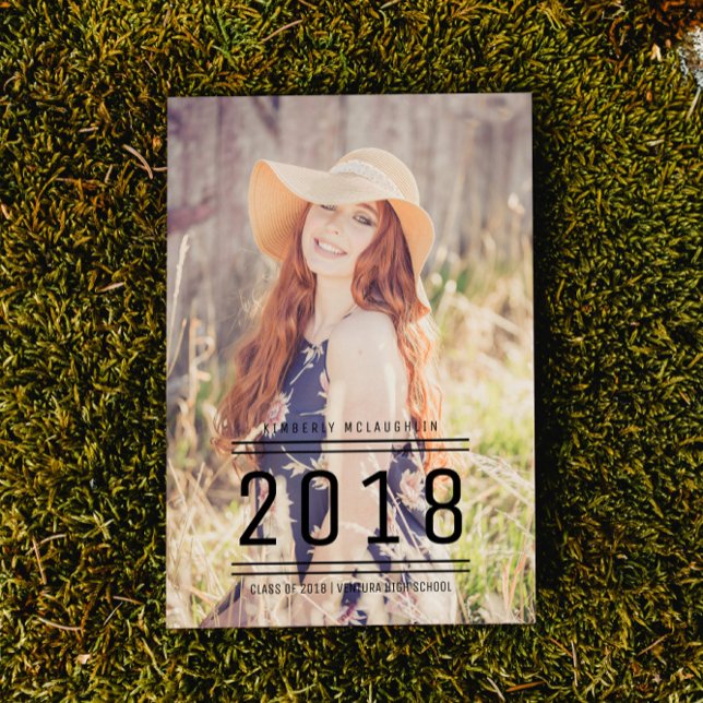 Invitation photo classique de la graduation Preppy (Classic Preppy Graduation Photo Invite - Black)