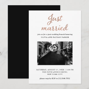 Invitation Photo classique   Faux Rose Gold vient de se marie