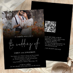 Invitation Photo classique QR Code Script Mariage noir